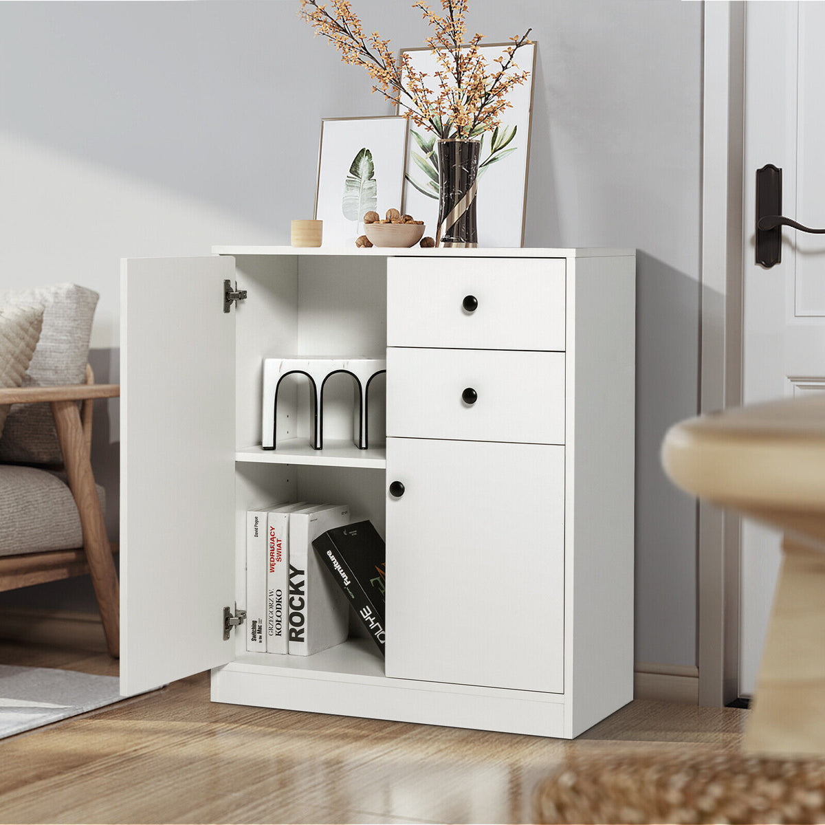 2-Door Kitchen Sideboard with Adjustable Shelves - White
