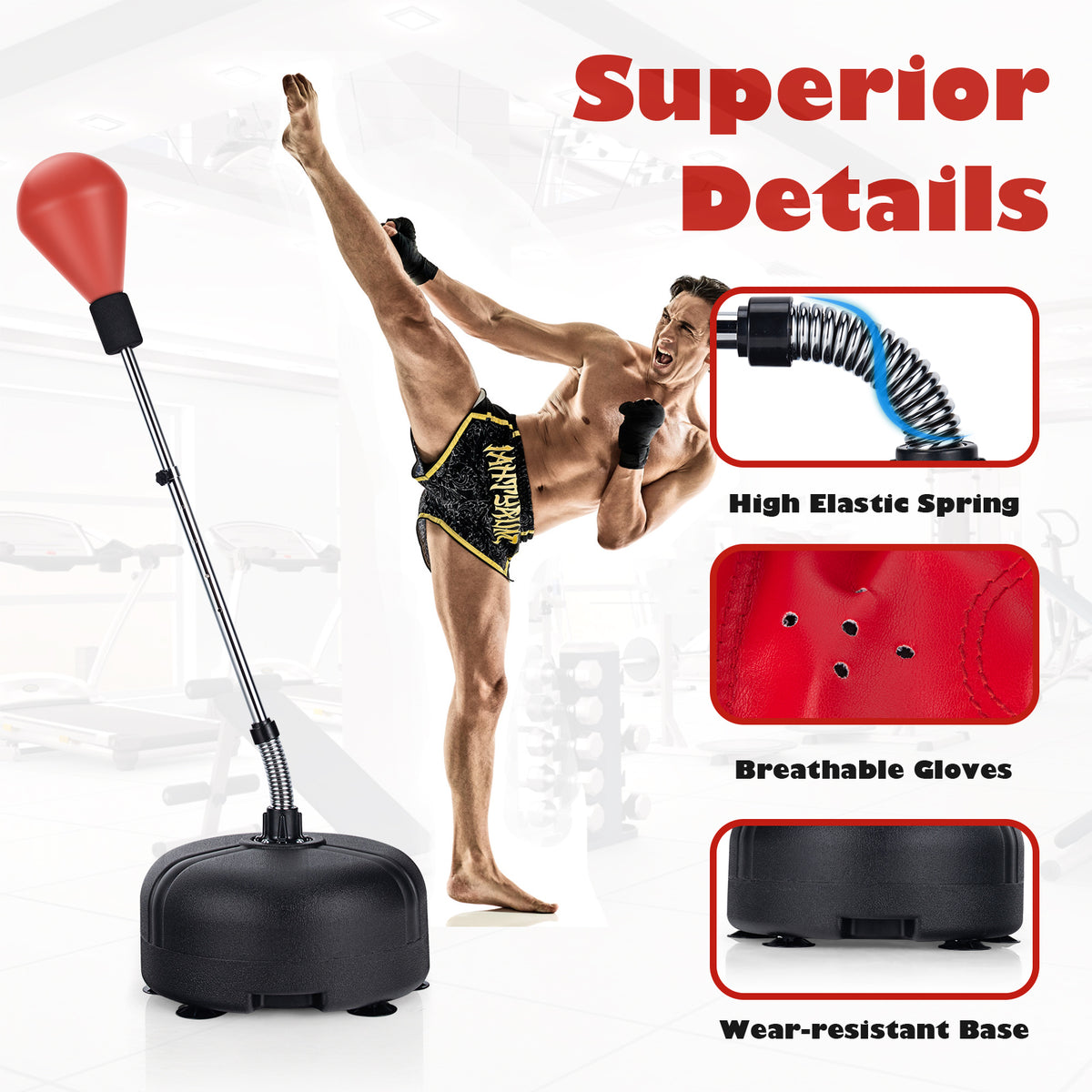 Adjustable Freestanding Punching Bag with Fillable Base and Breathable Boxing Gloves - Red Variation