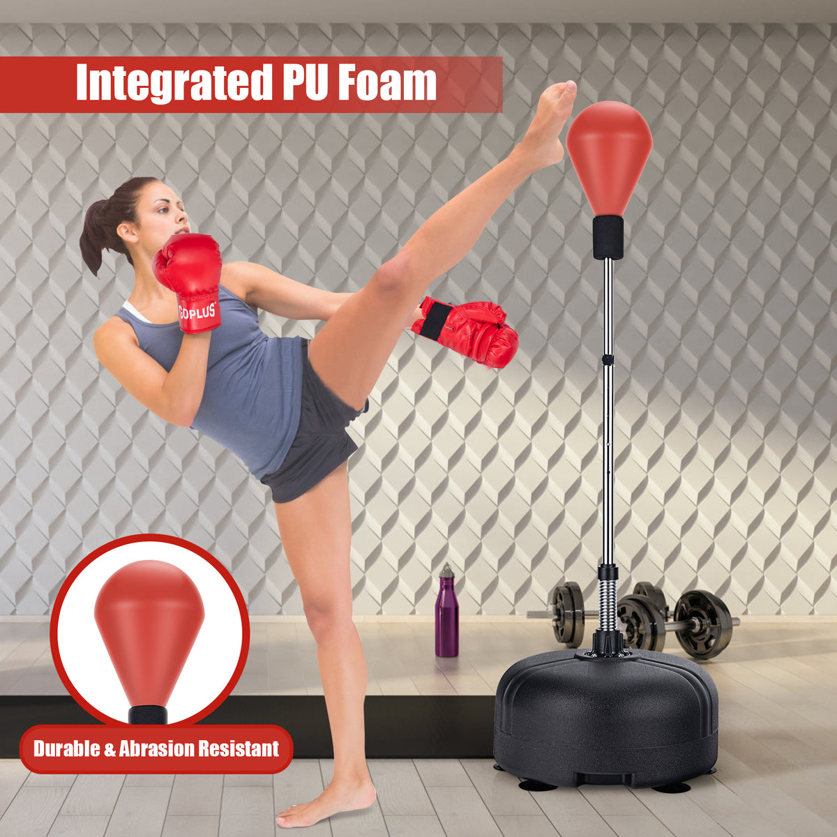 Adjustable Freestanding Punching Bag with Fillable Base and Breathable Boxing Gloves - Red Variation