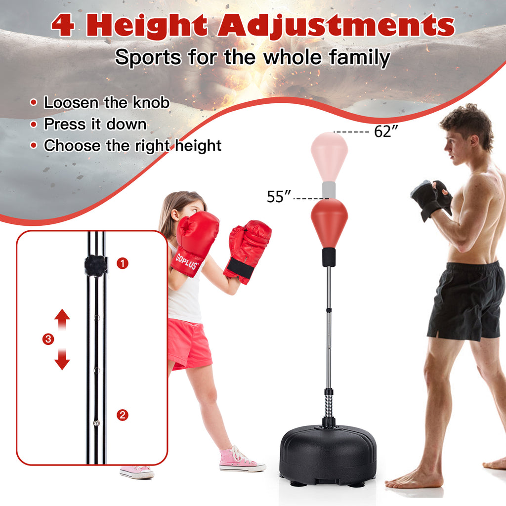 Adjustable Freestanding Punching Bag with Fillable Base and Breathable Boxing Gloves - Red Variation