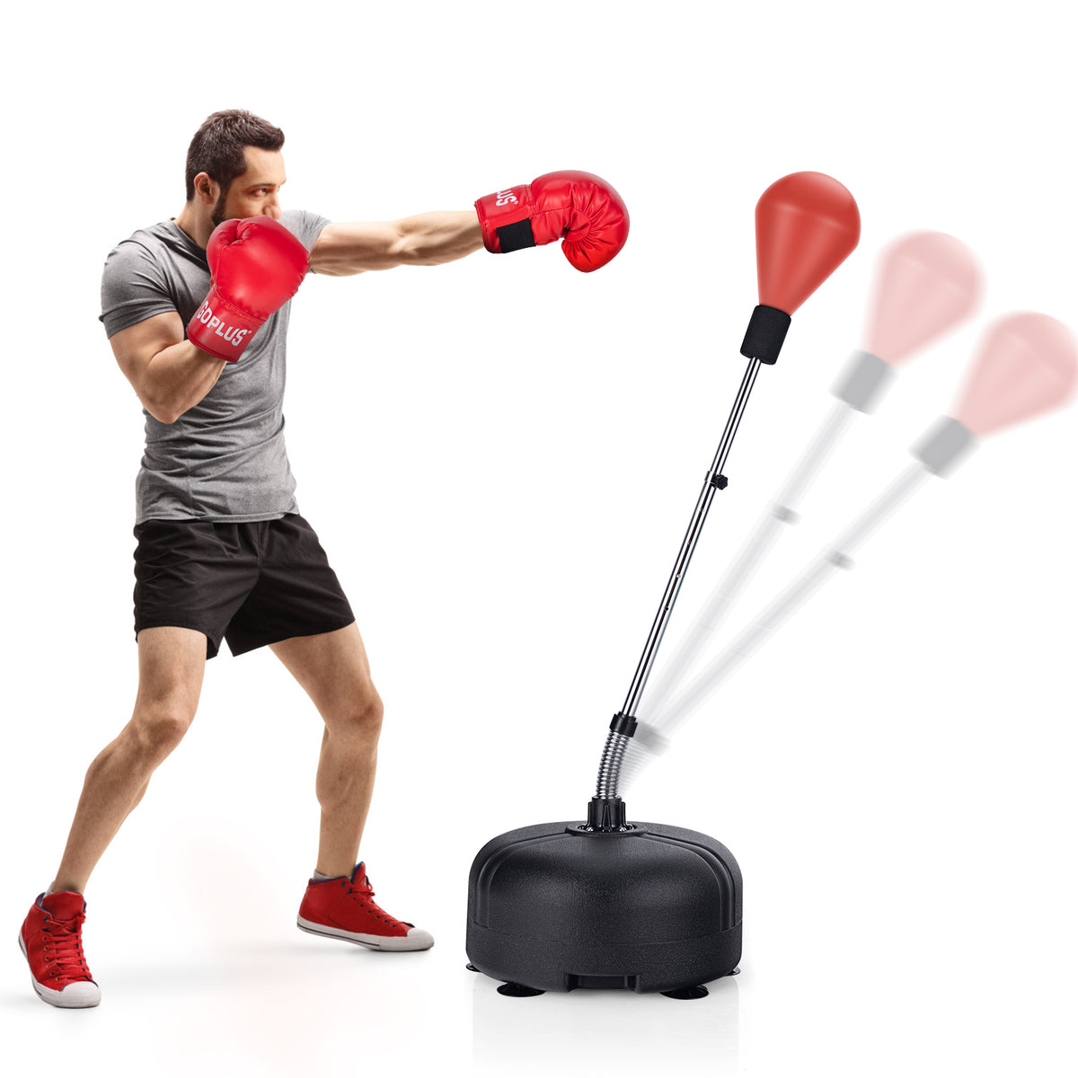 Adjustable Freestanding Punching Bag with Fillable Base and Breathable Boxing Gloves - Red Variation