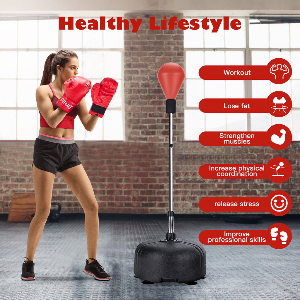 Adjustable Freestanding Punching Bag with Fillable Base and Breathable Boxing Gloves - Red Variation