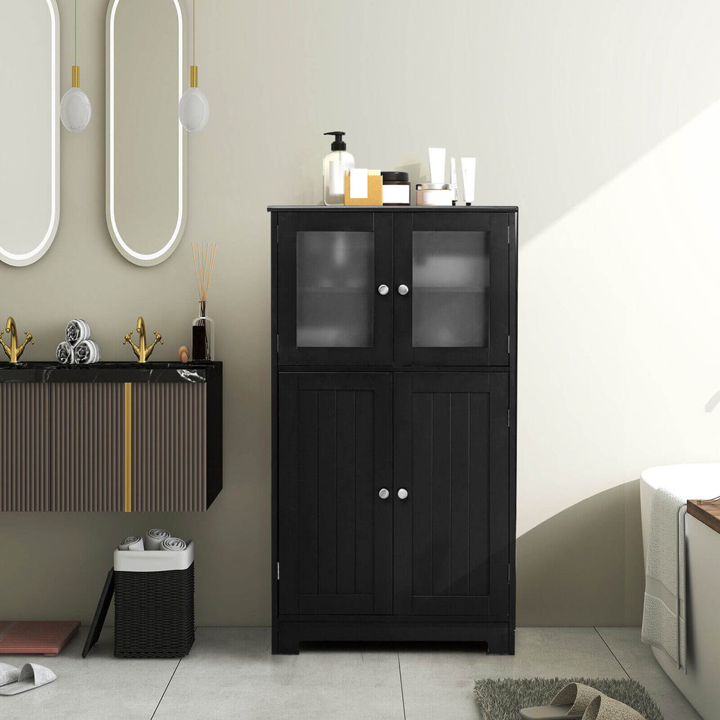 Bathroom Floor Storage Cabinet with Glass Doors and Adjustable Shelf