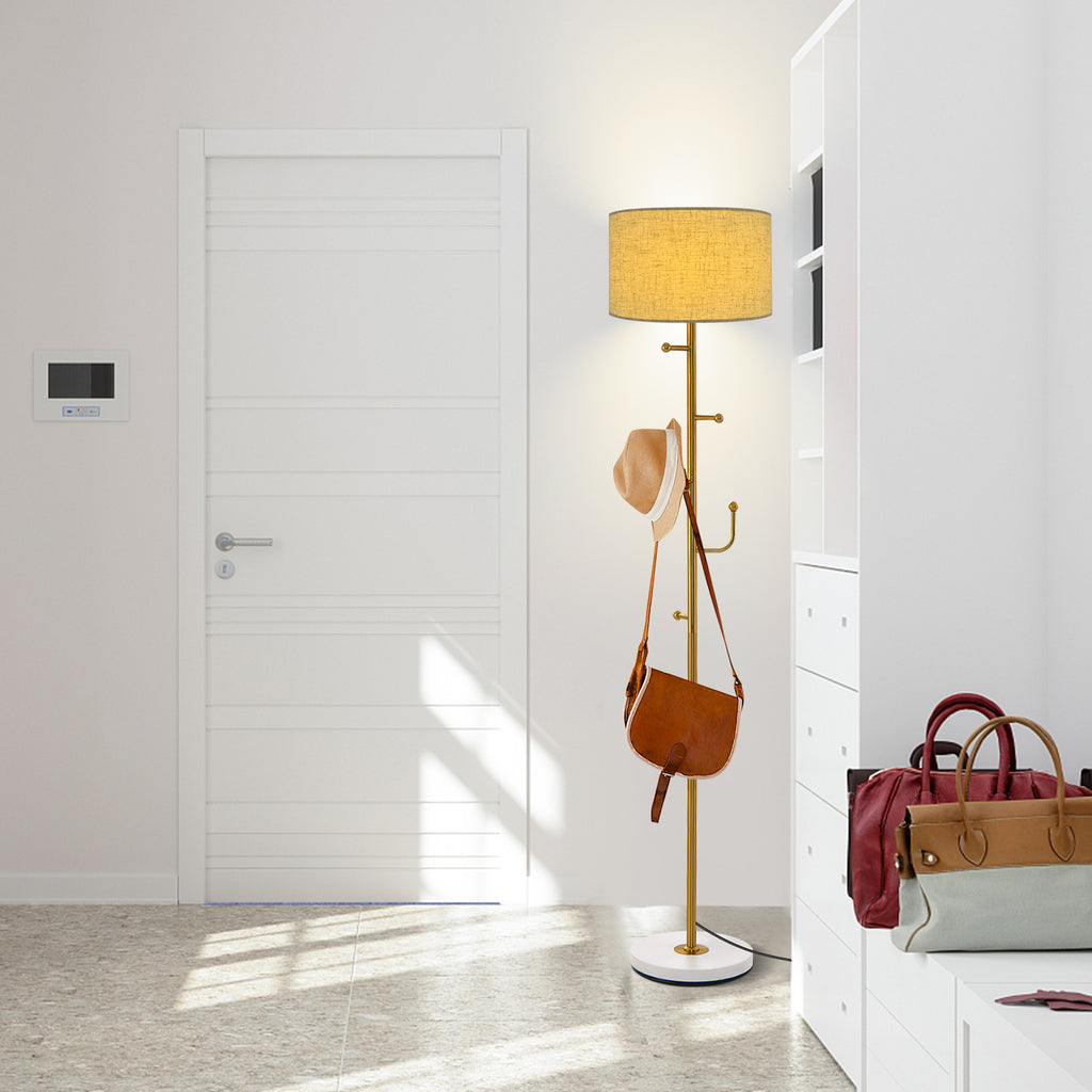 Freestanding Tall Pole Lamp with 5 Hooks and Sturdy Base for Entryway and Living Room