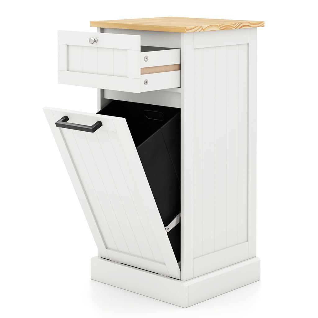 Tilt Out Laundry Hamper Cabinet with Drawer, White