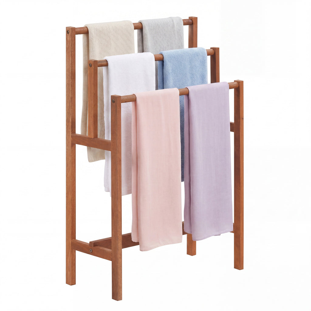 Solid Wood 3-Tier Towel Rack - Freestanding