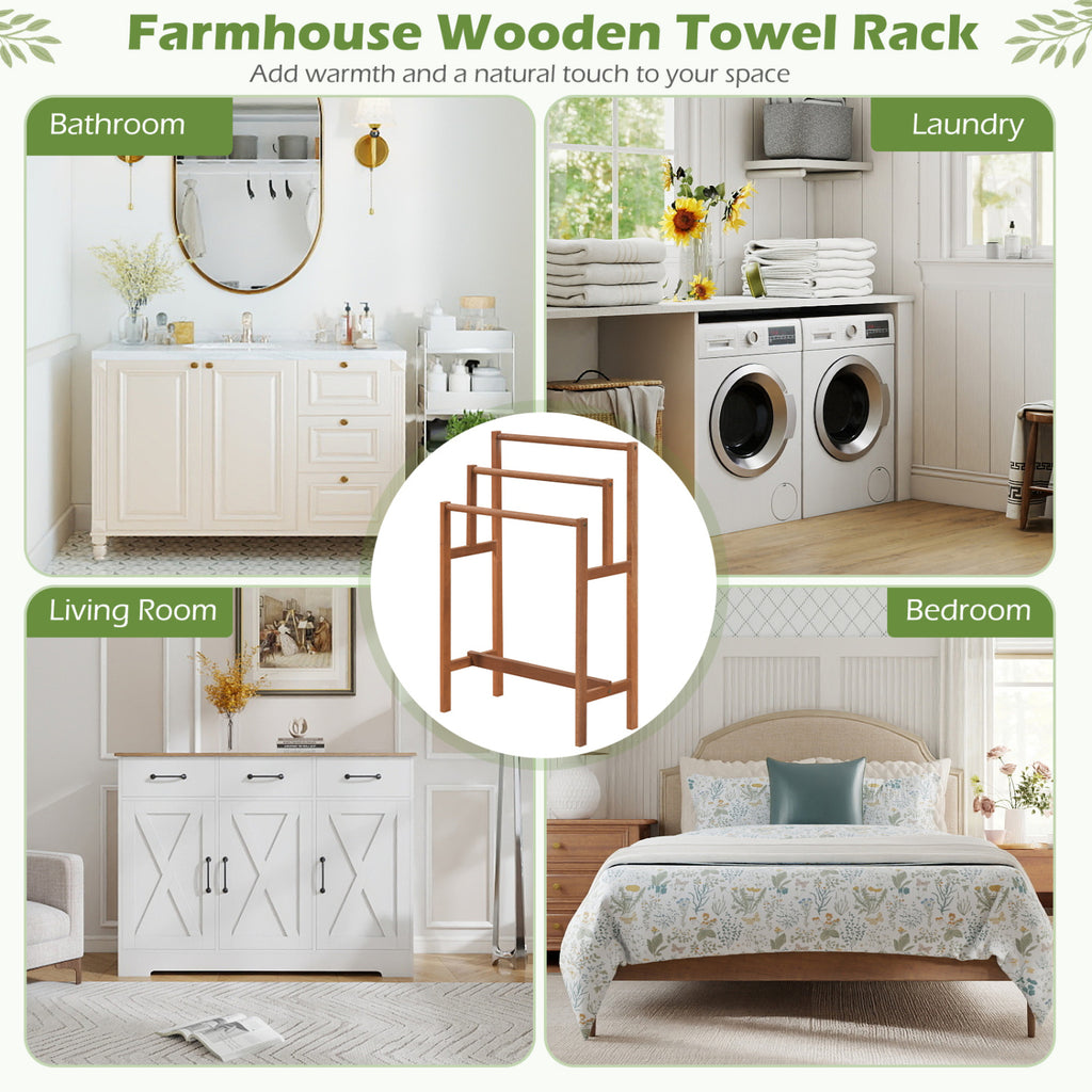 Solid Wood 3-Tier Towel Rack - Freestanding