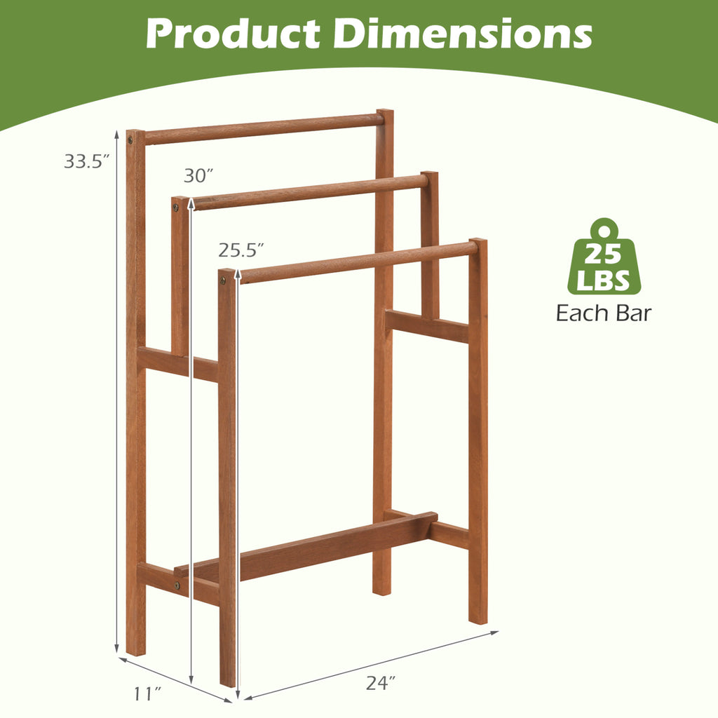Solid Wood 3-Tier Towel Rack - Freestanding