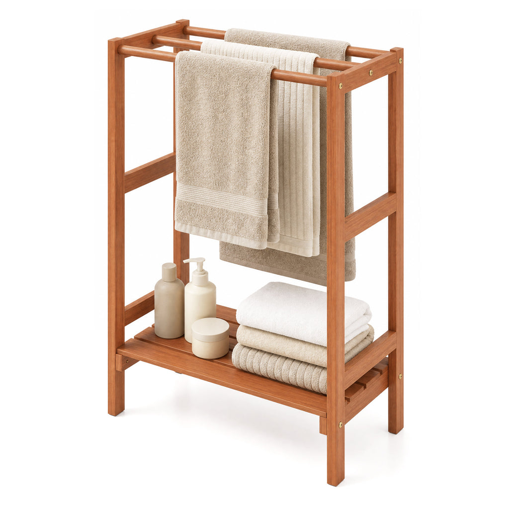 Freestanding Towel Rack with 3 Hanging Bars & Bottom Shelf for