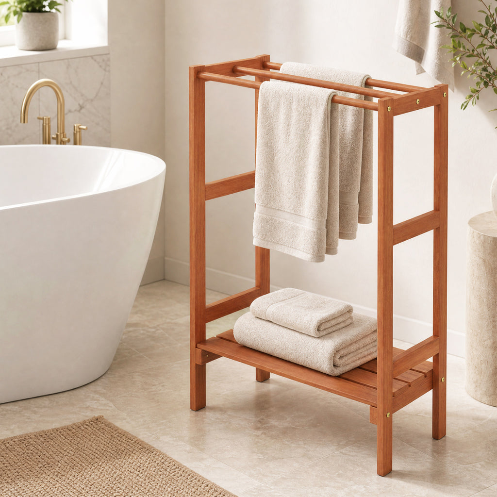 Freestanding Towel Rack with 3 Hanging Bars & Bottom Shelf for