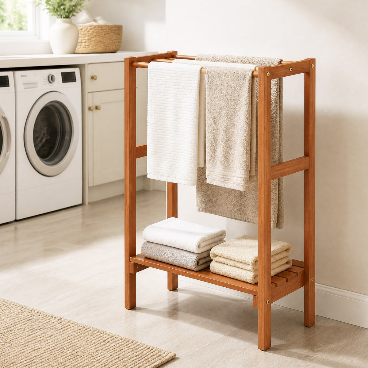 Freestanding Towel Rack with 3 Hanging Bars & Bottom Shelf for