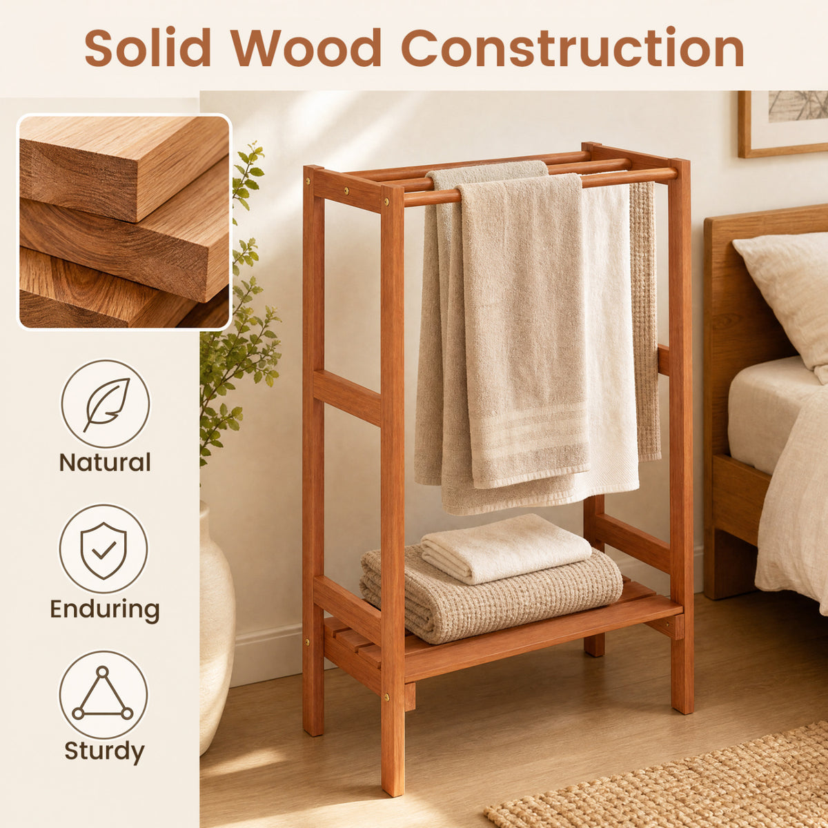 Freestanding Towel Rack with 3 Hanging Bars & Bottom Shelf for