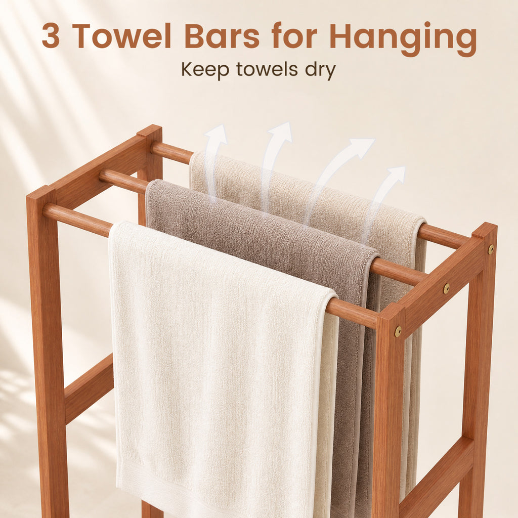 Freestanding Towel Rack with 3 Hanging Bars & Bottom Shelf for