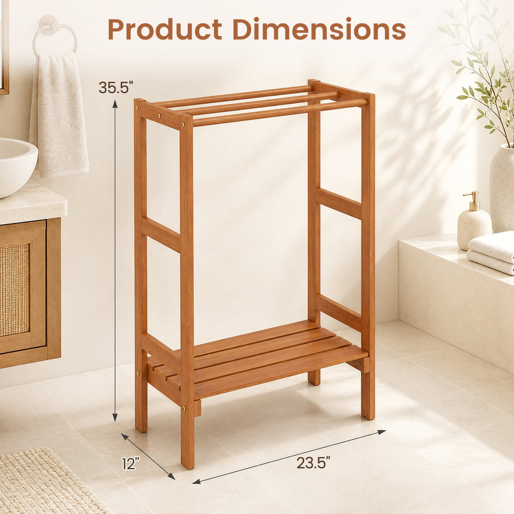Freestanding Towel Rack with 3 Hanging Bars & Bottom Shelf for