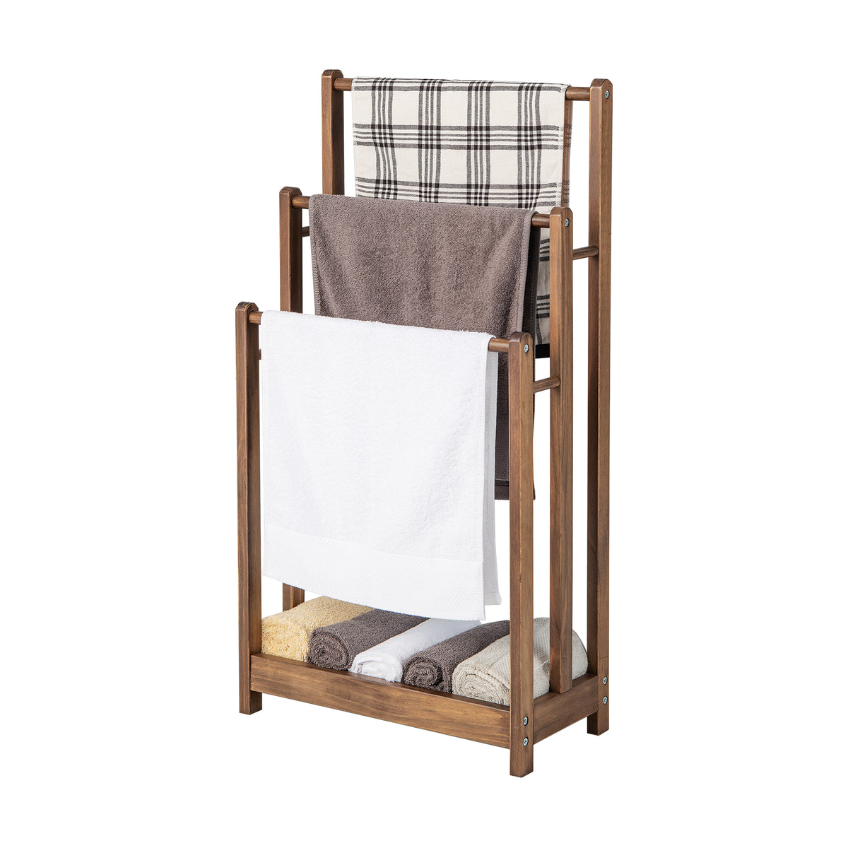 Freestanding Towel Rack 3-Bar Hand Drying Stand with Bottom Storage