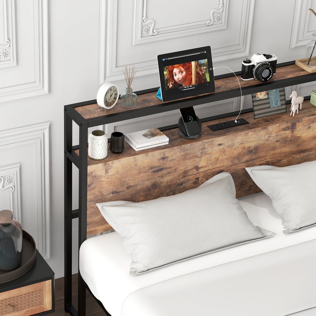 Full/Queen Bed Frame with Storage Headboard & Charging - Style C