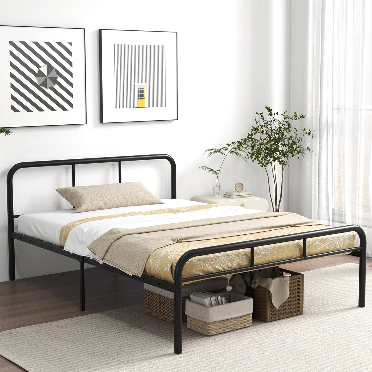 Full Bed Frame with Headboard and Footboard - Black