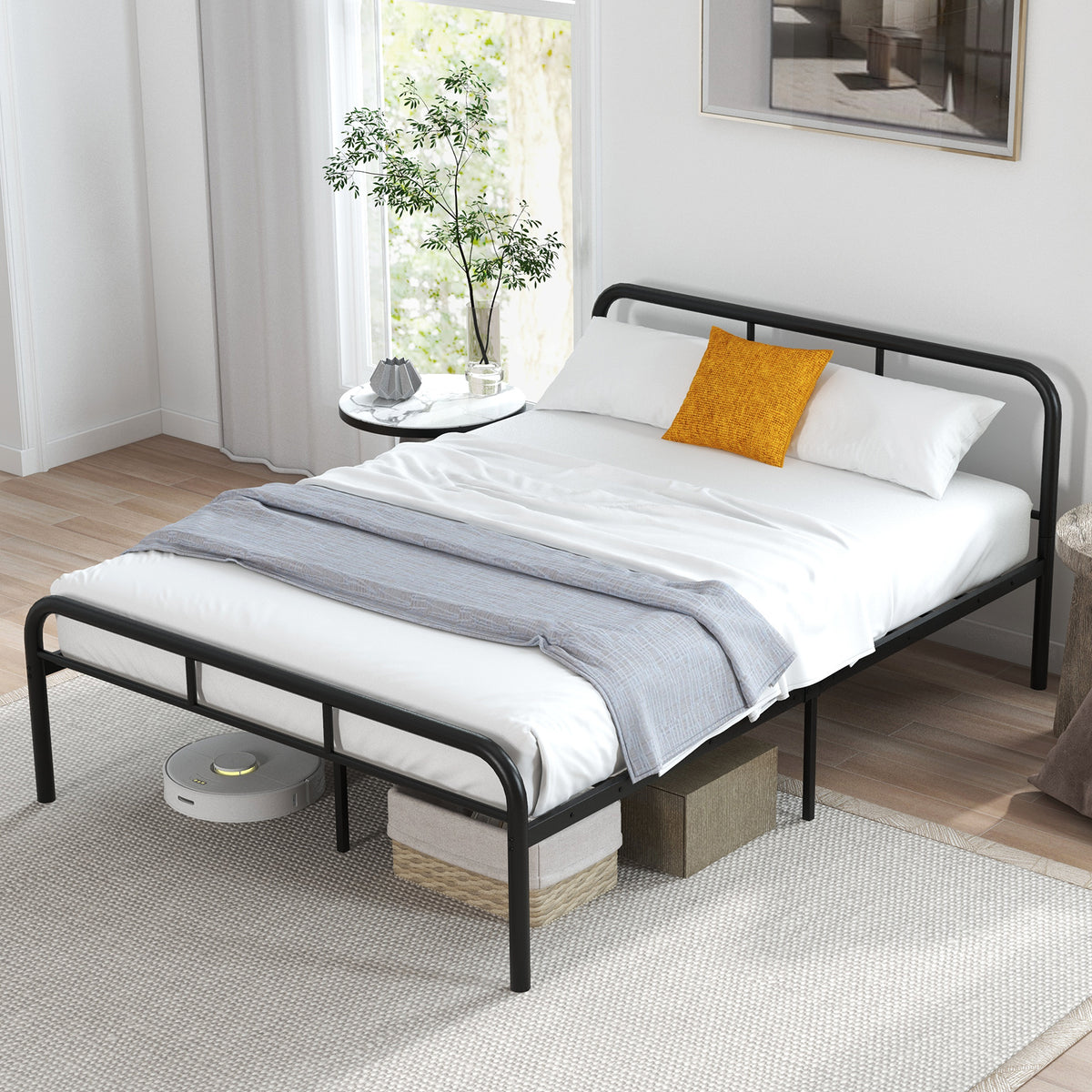 Full Bed Frame with Headboard and Footboard - Black