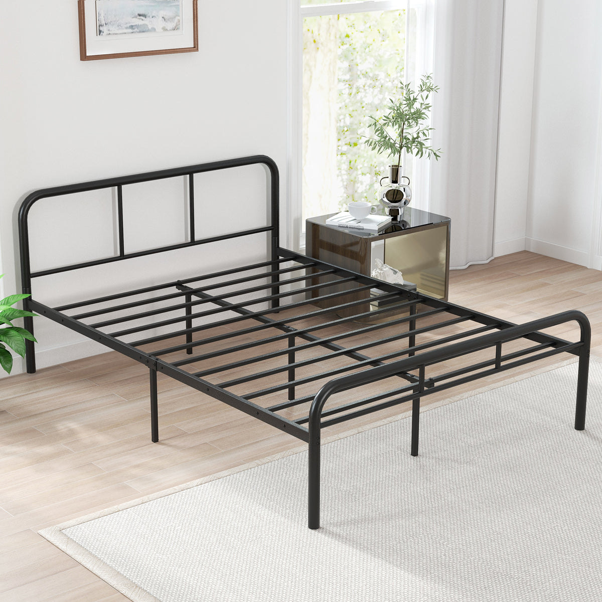 Full Bed Frame with Headboard and Footboard - Black