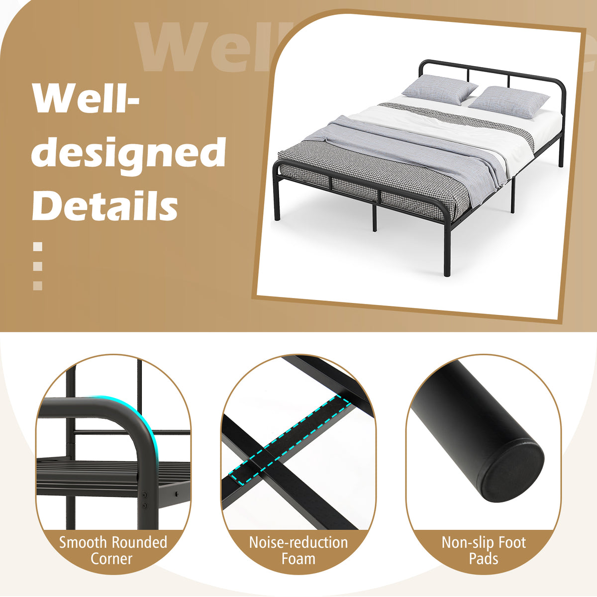 Full Bed Frame with Headboard and Footboard - Black