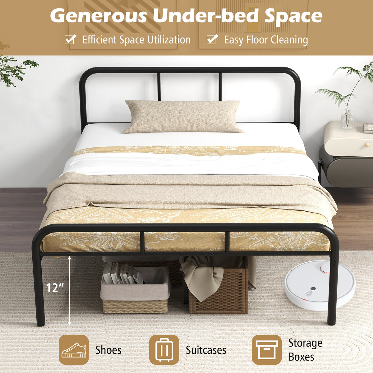 Full Bed Frame with Headboard and Footboard - Black