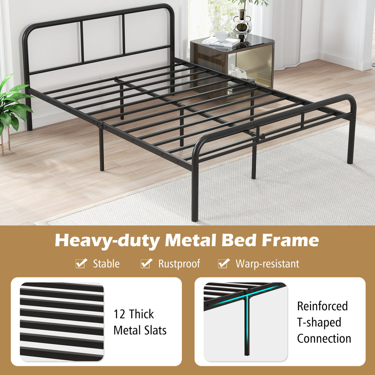 Full Bed Frame with Headboard and Footboard - Black