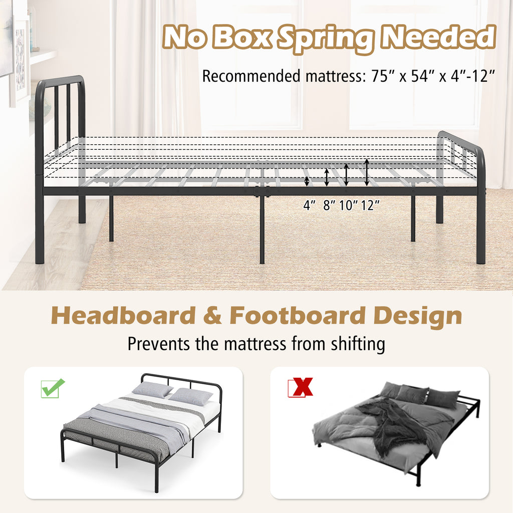 Full Bed Frame with Headboard and Footboard - Black