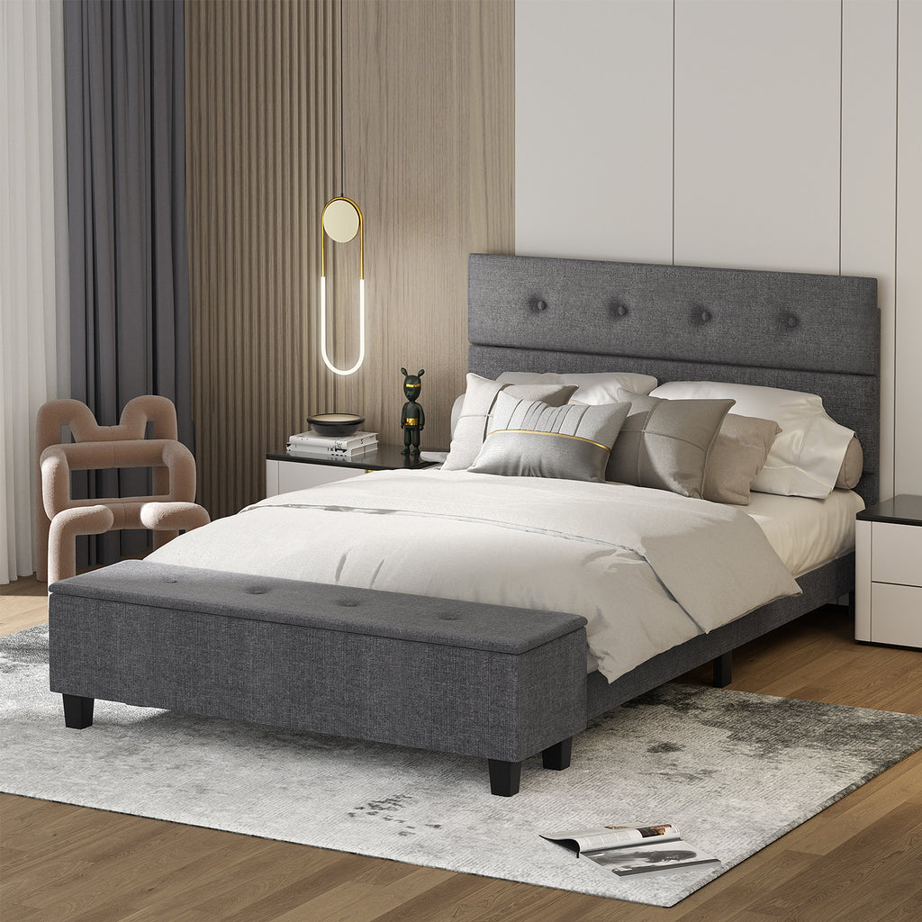 Full Size Upholstered Bed Frame with Ottoman Storage