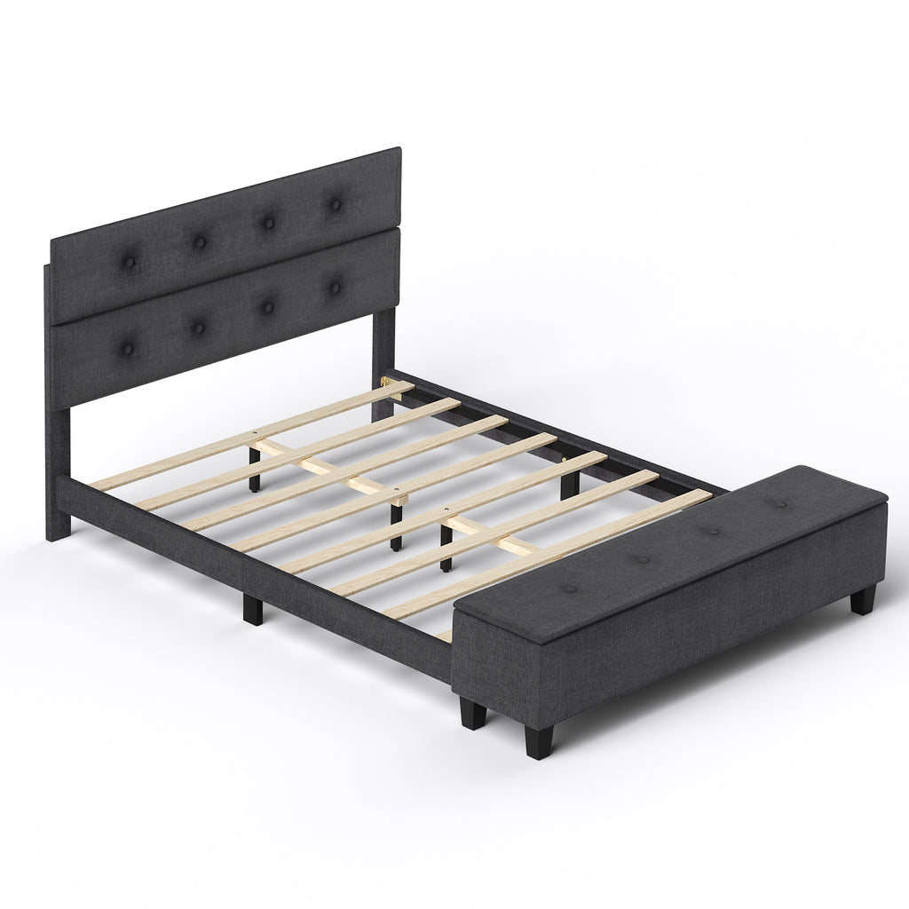 Full Size Upholstered Bed Frame with Ottoman Storage