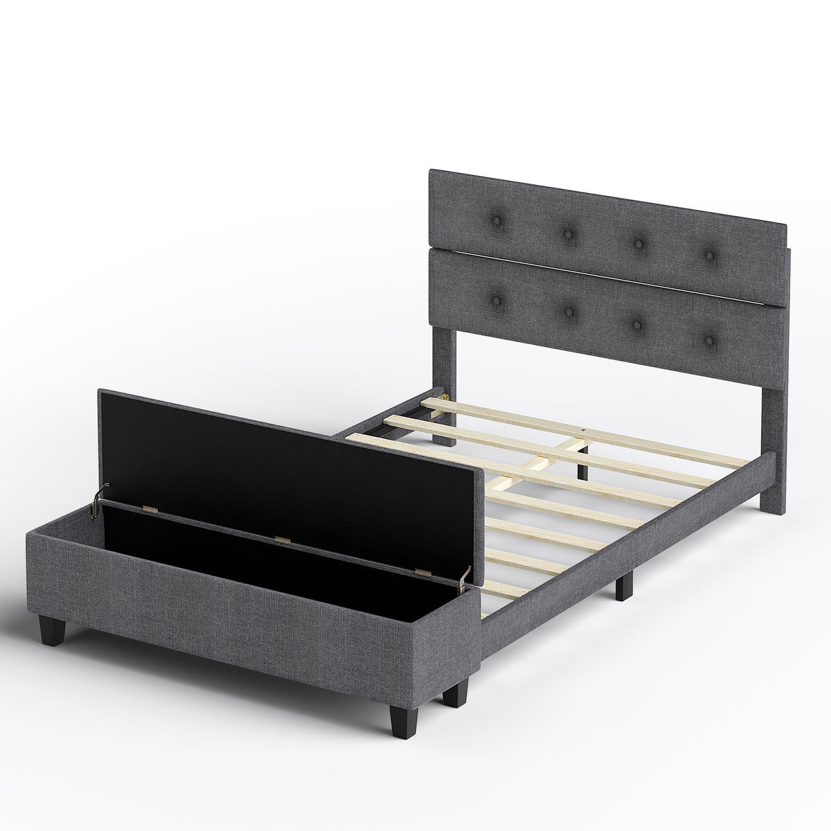 Full Size Upholstered Bed Frame with Ottoman Storage