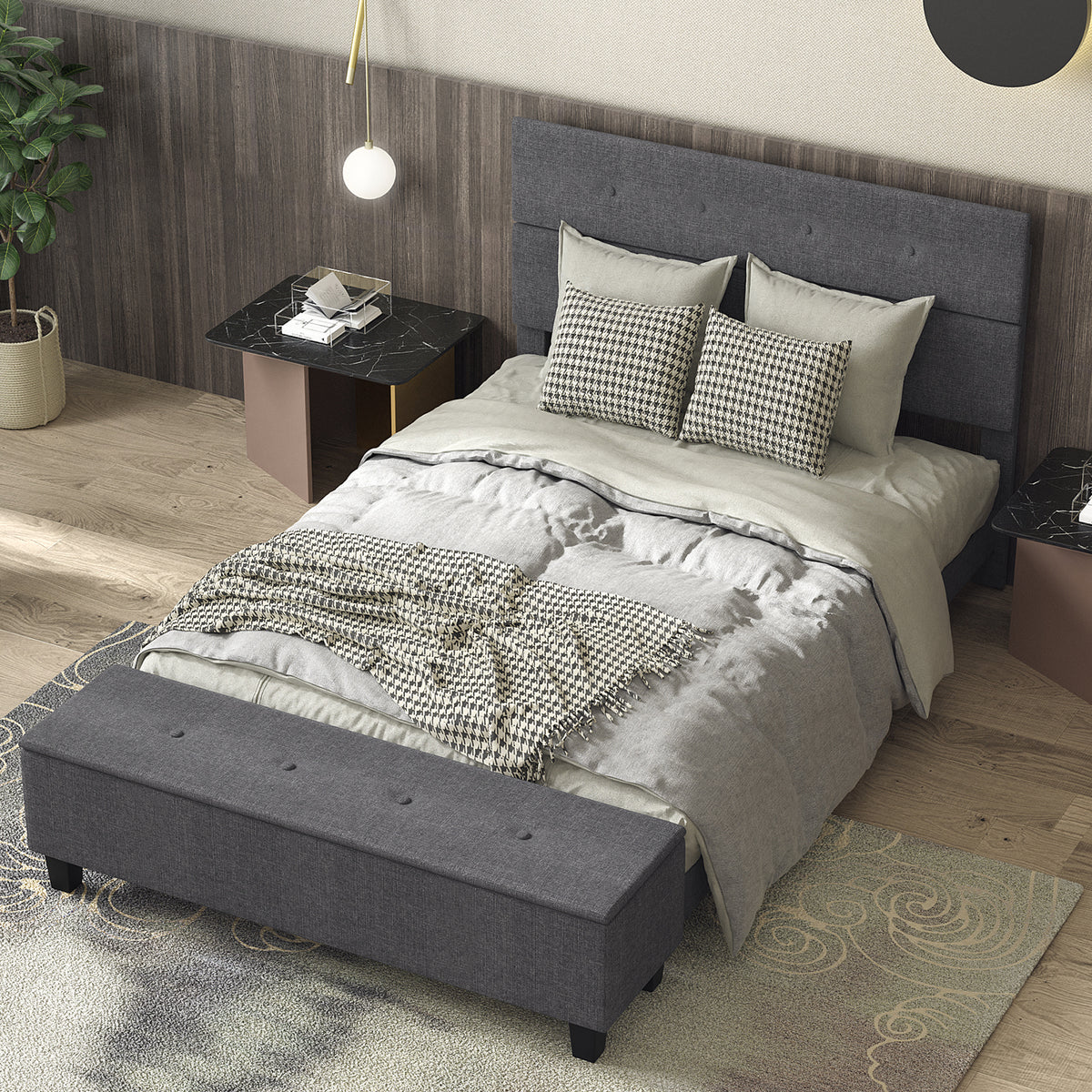 Full Size Upholstered Bed Frame with Ottoman Storage