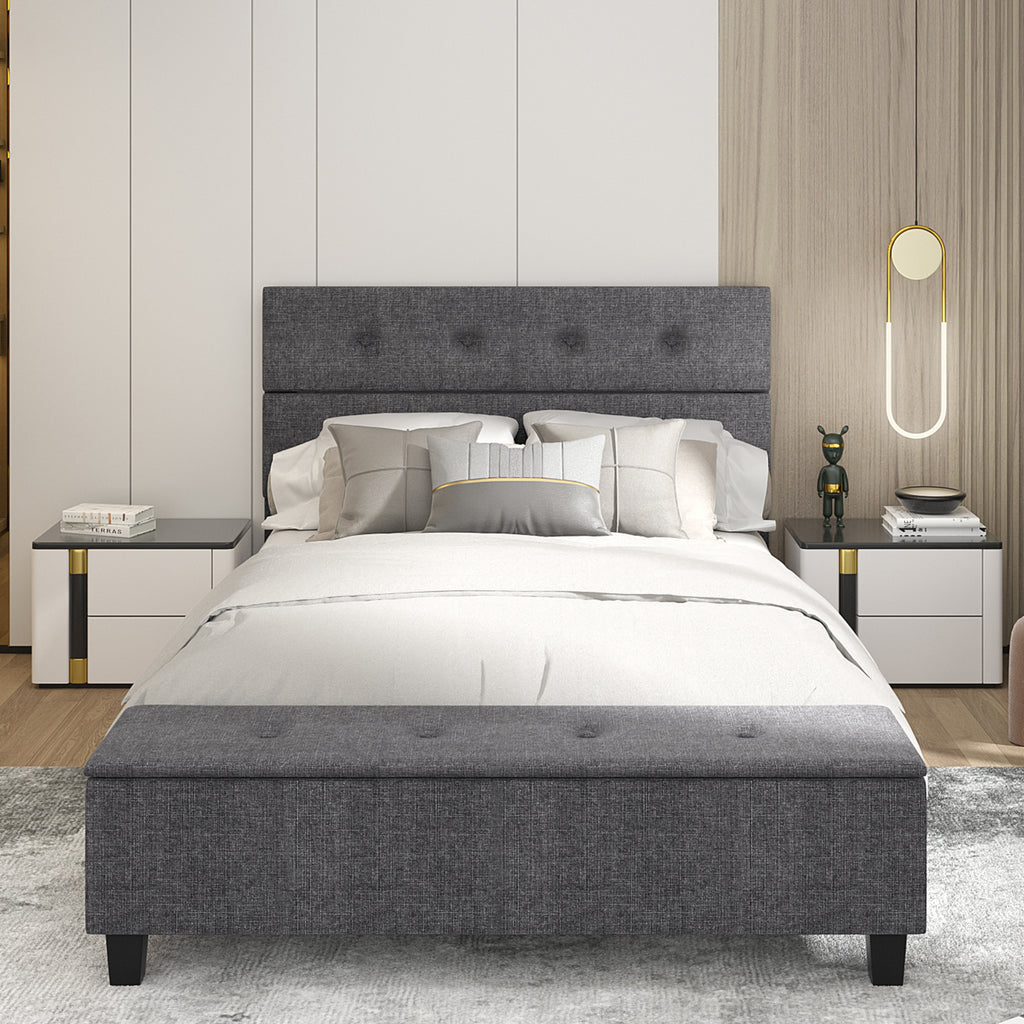 Upholstered Bed Frame with Storage - Full Size