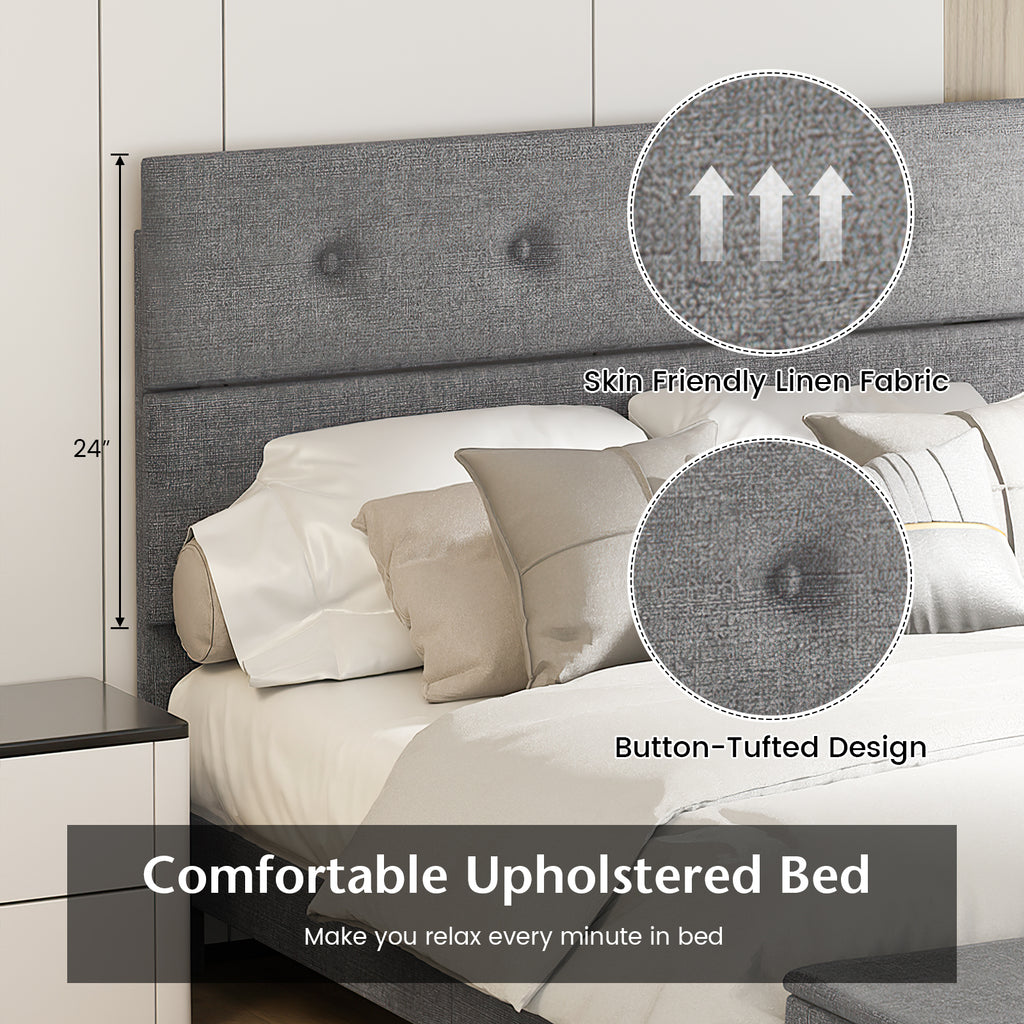 Full Size Upholstered Bed Frame with Ottoman Storage