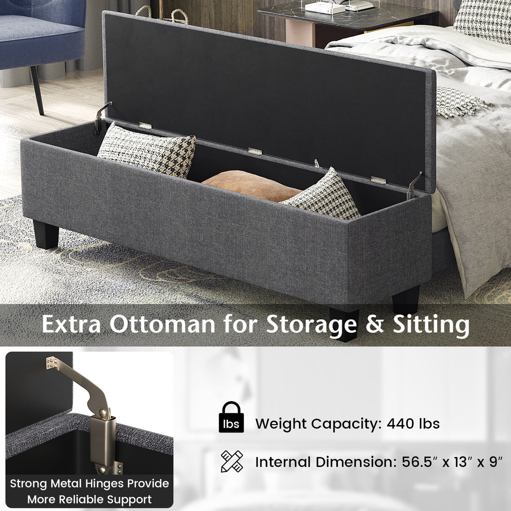 Full Size Upholstered Bed Frame with Ottoman Storage