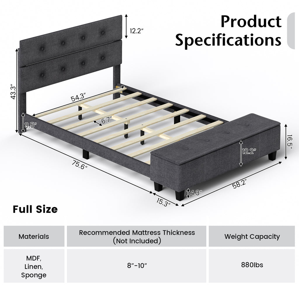 Upholstered Bed Frame with Storage - Full Size