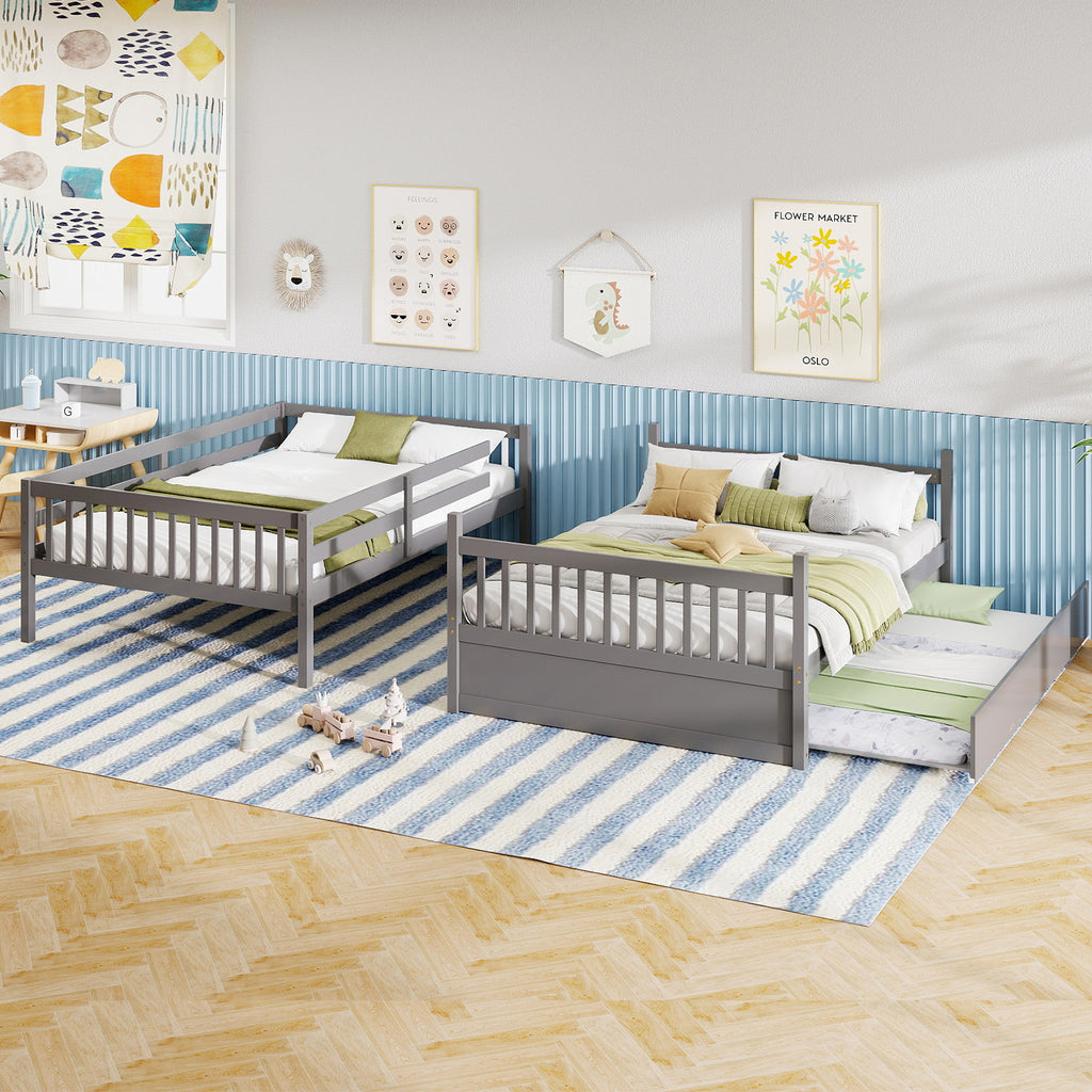 Full over Full Bunk Bed with Ladder - Gray Wood
