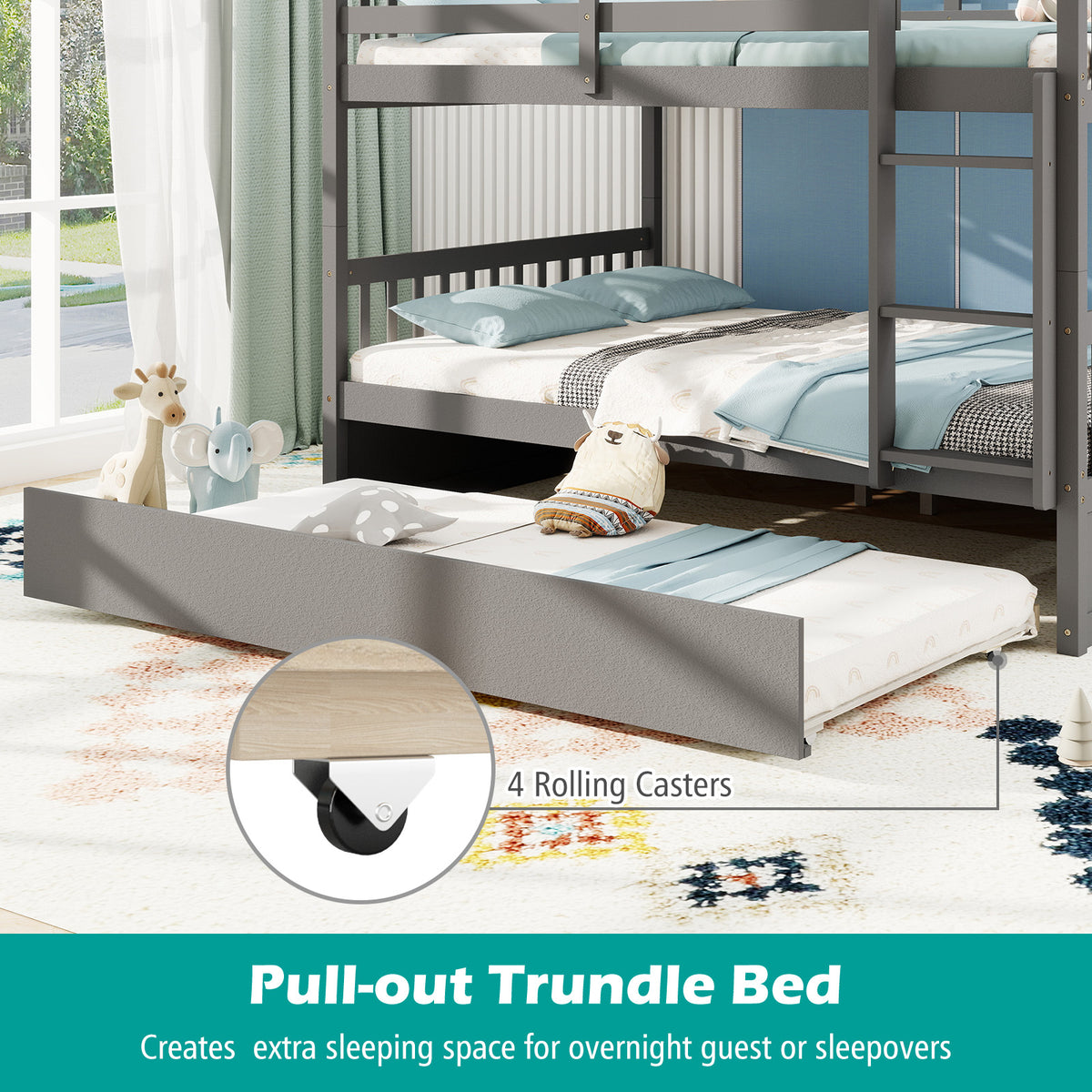 Full over Full Bunk Bed with Ladder - Gray Wood