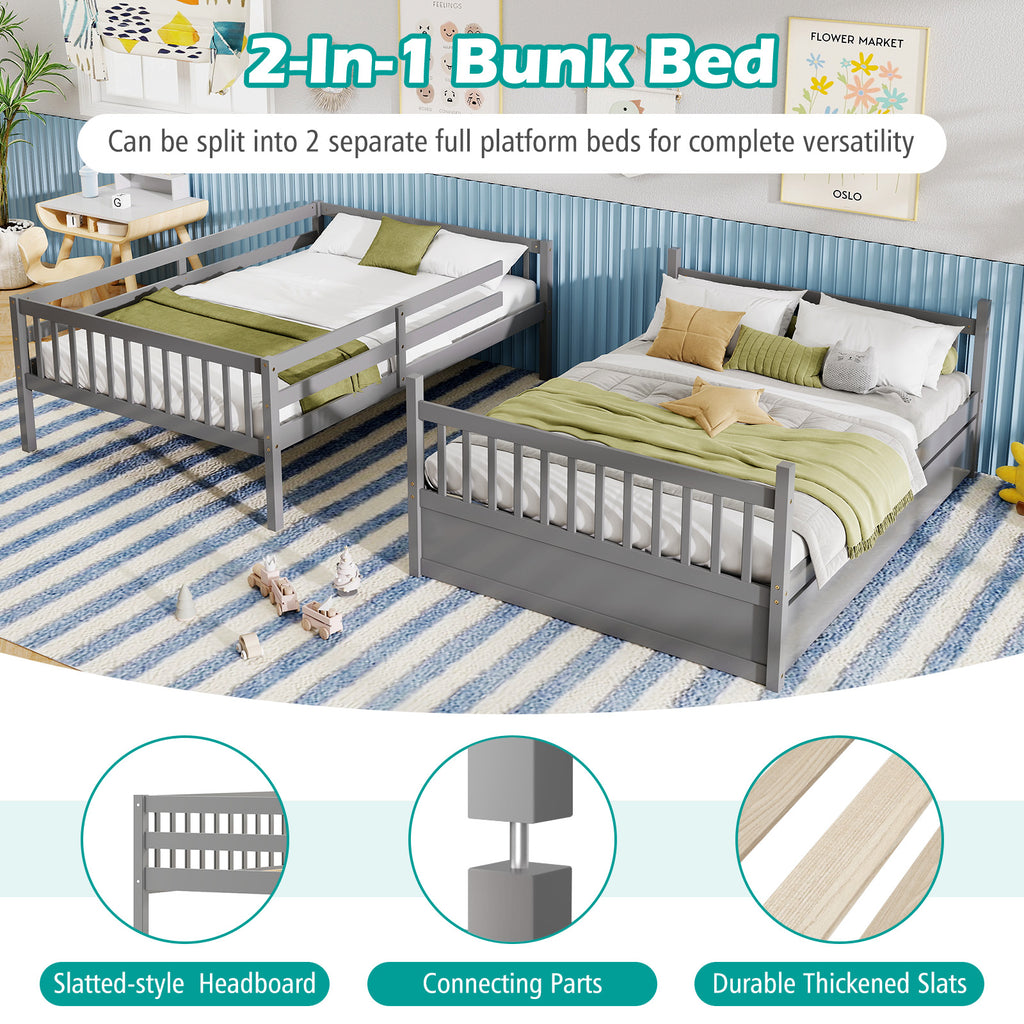 Full over Full Bunk Bed with Ladder - Gray Wood