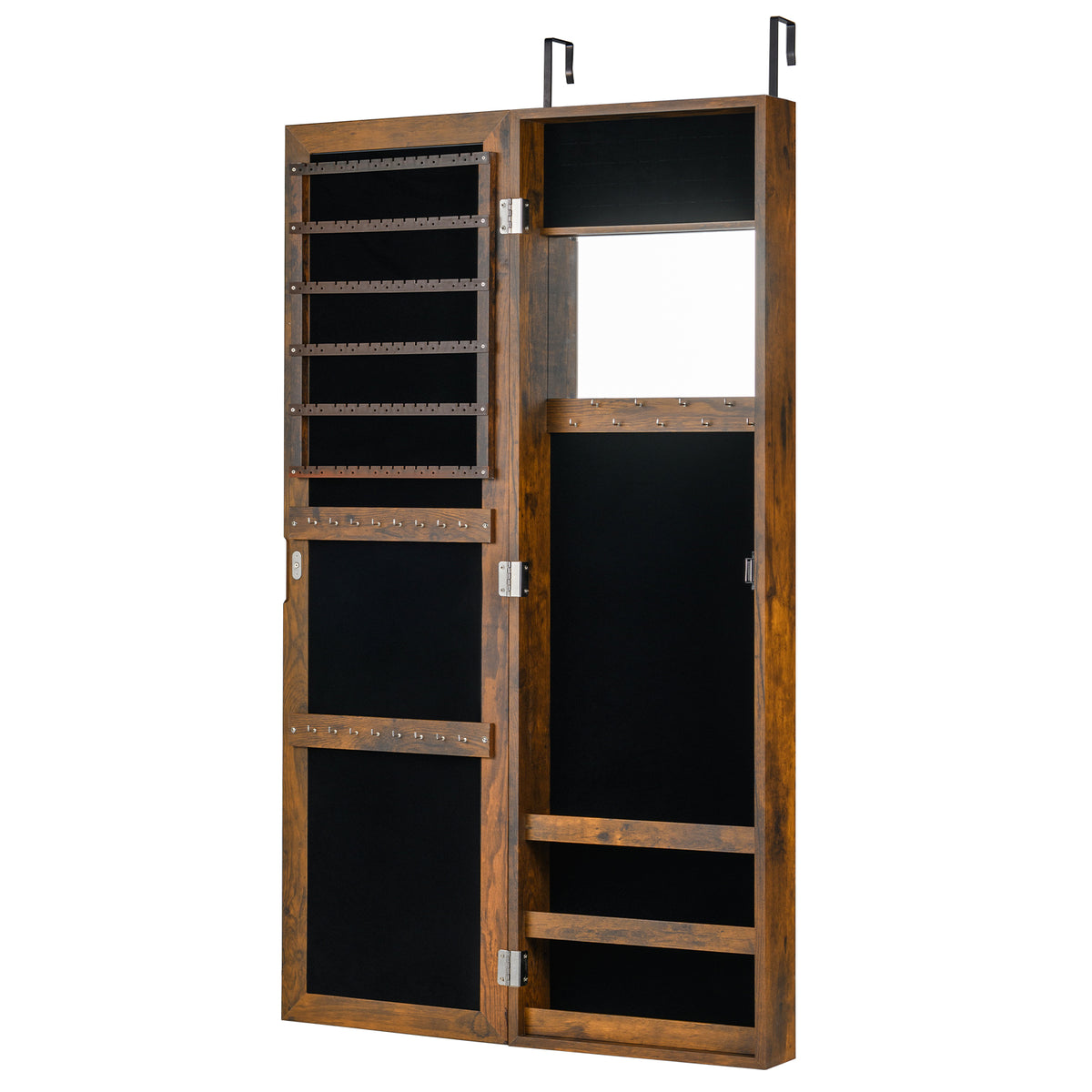 Wall-Mounted Jewelry Armoire with Mirror - Rustic Brown