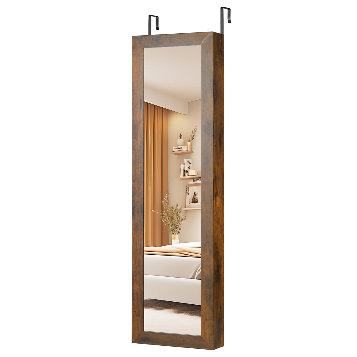 Wall-Mounted Jewelry Armoire with Mirror - Rustic Brown