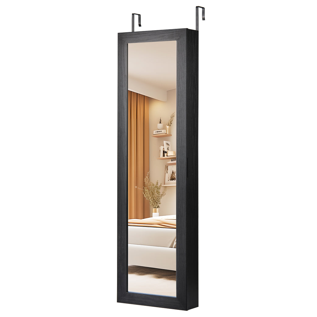 Jewelry Cabinet with Mirror & Shelves – Wall/Door Mount, Black