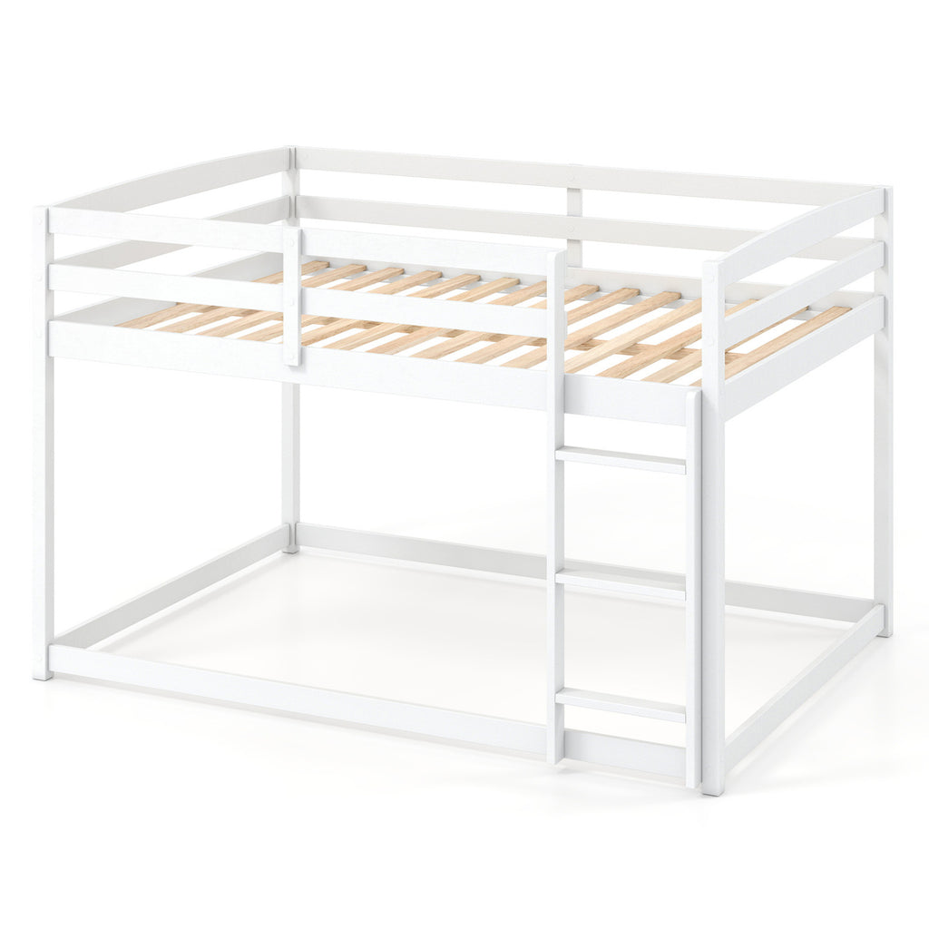 Full over Full Bunk Bed with Ladder & Guardrails - White