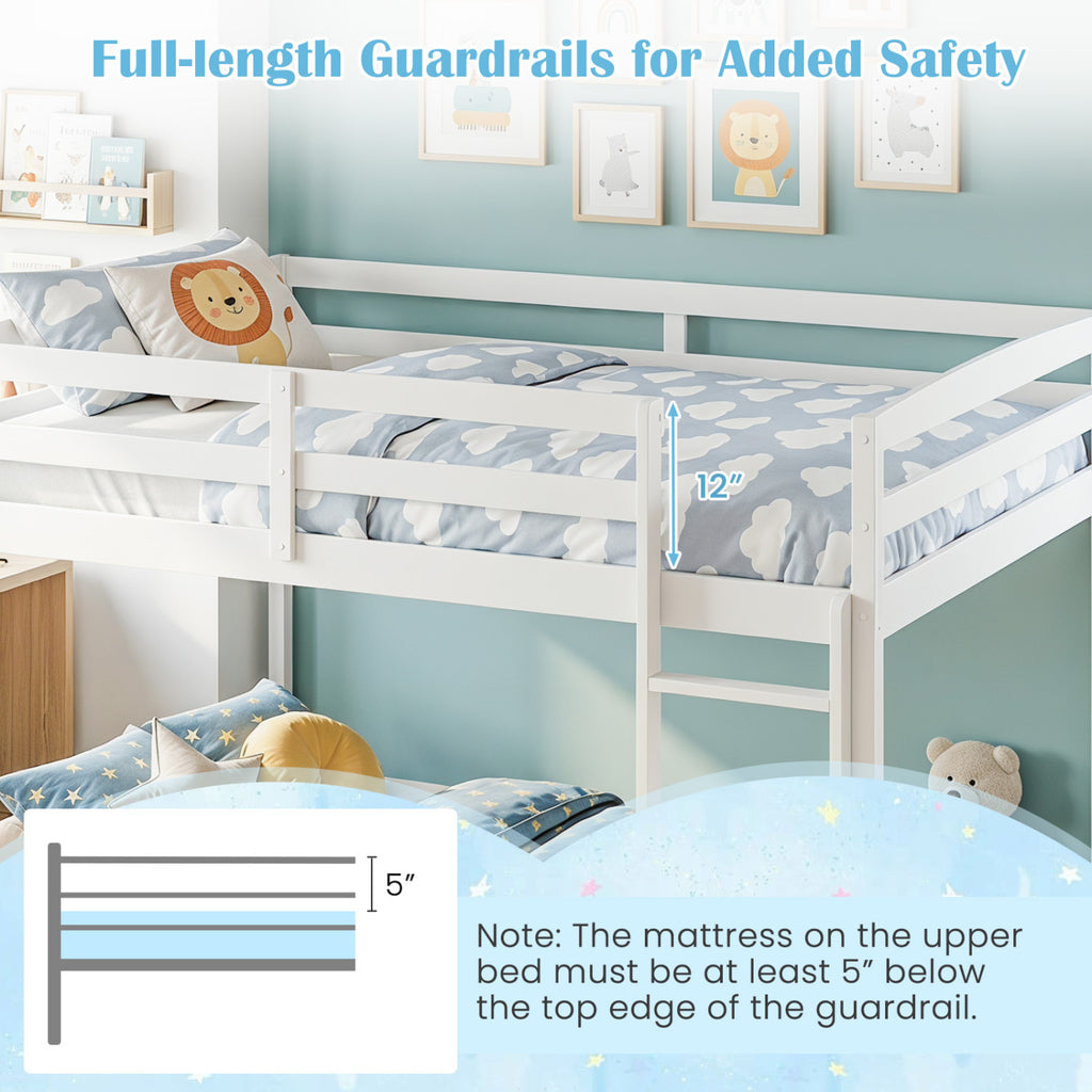 Full over Full Bunk Bed with Ladder & Guardrails - White