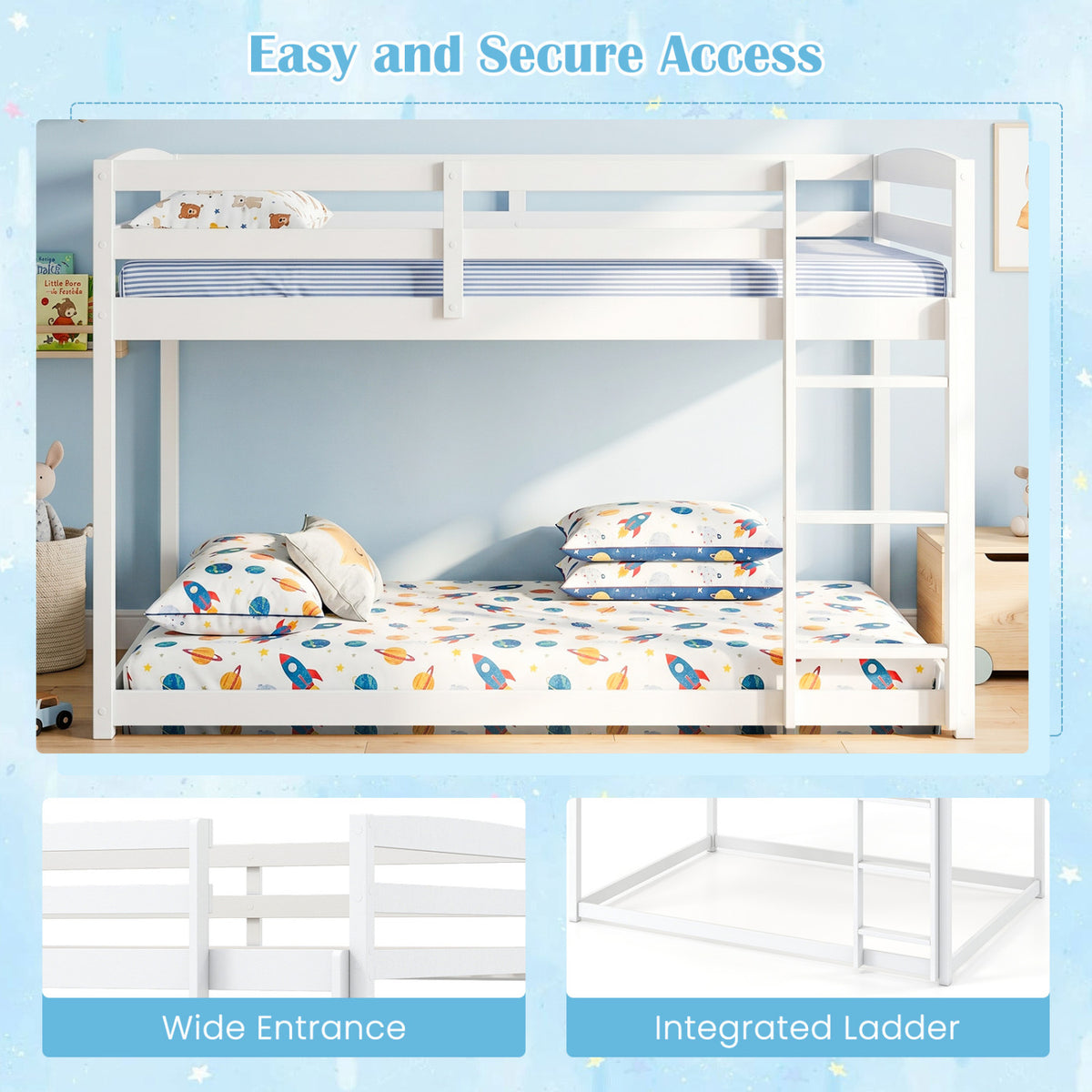 Full over Full Bunk Bed with Ladder & Guardrails - White