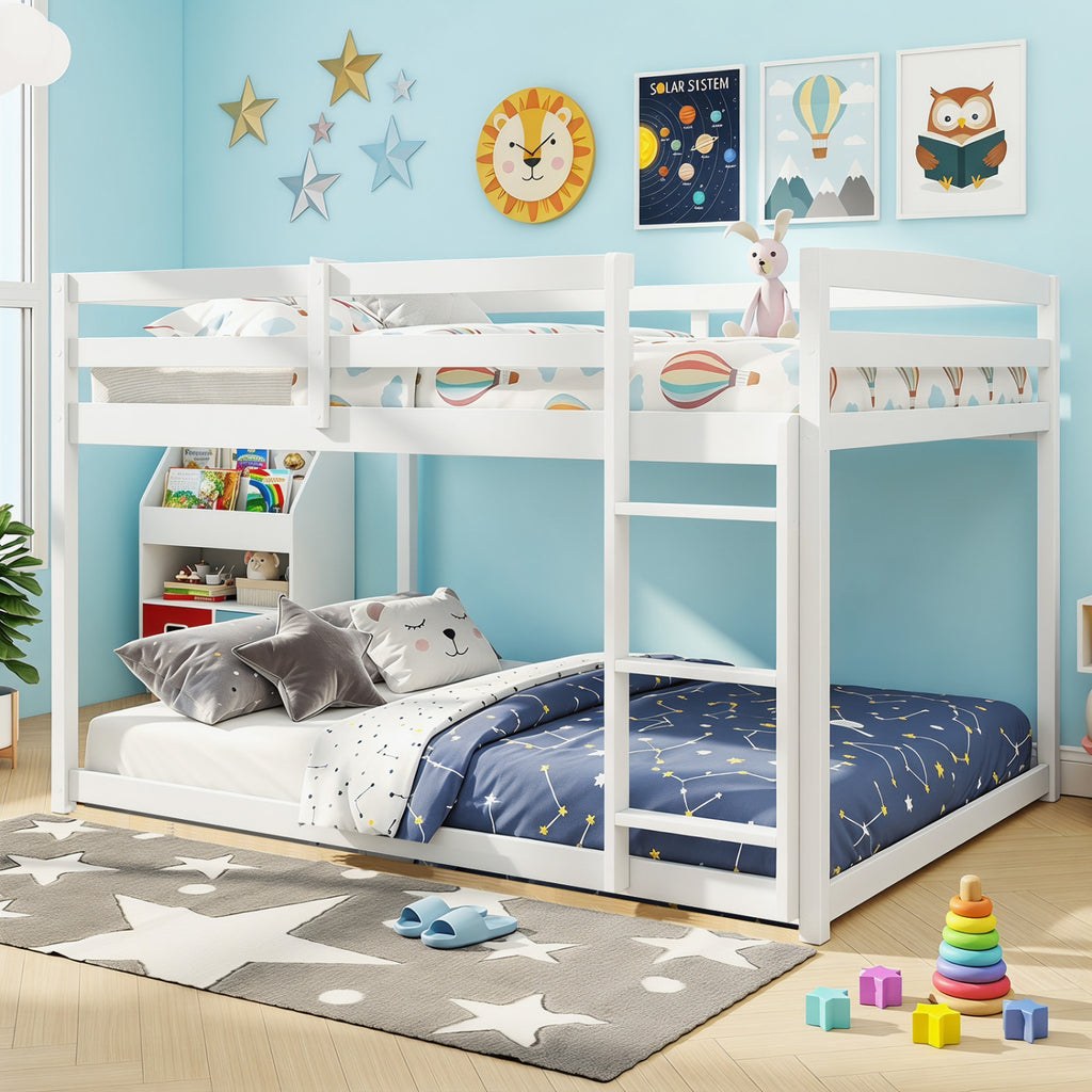 Full Over Full Bunk Bed with Guardrails - White