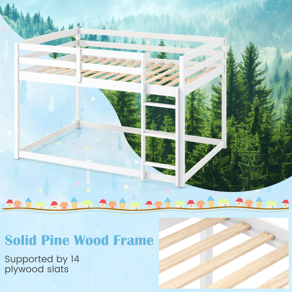 Full Over Full Bunk Bed with Guardrails - White