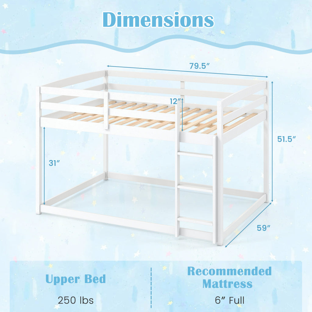 Full Over Full Bunk Bed with Guardrails - White