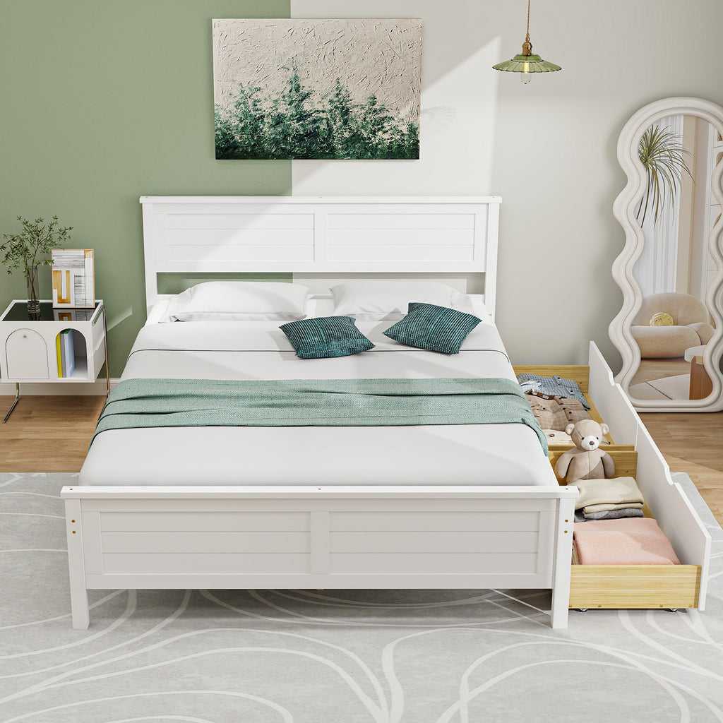 Full Size Bed Frame with Storage Drawers, Gray