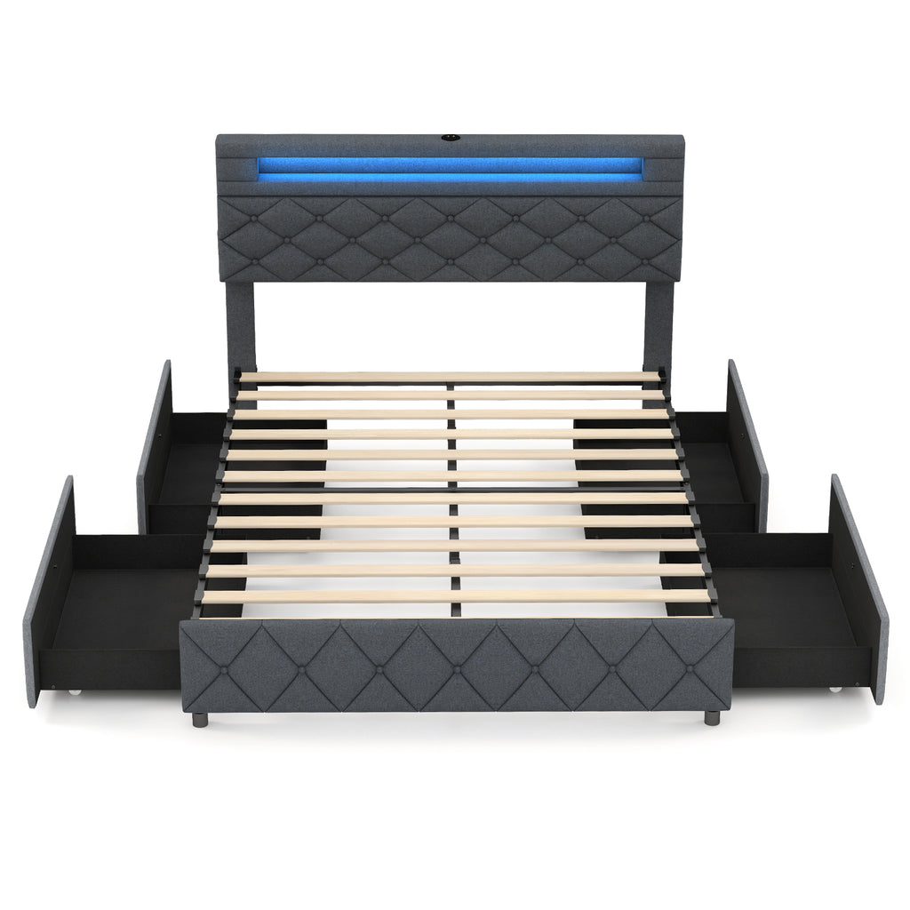 Full/Queen Upholstered Storage Bed Frame with LED Headboard