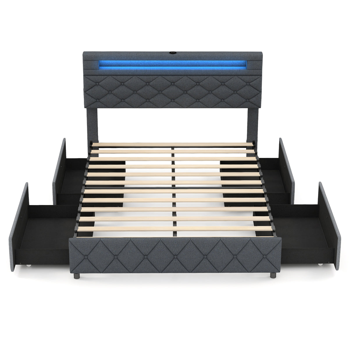 Full/Queen Upholstered Storage Bed Frame with LED Headboard